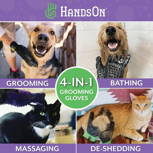 Pet Grooming Gloves Gentle Brush for Cats Dogs Horses Black