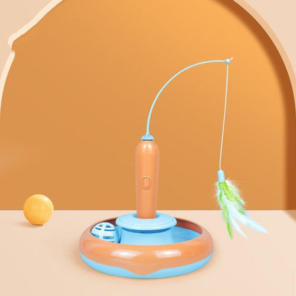 2 In 1 Pet Cat Toy With Feather For Self-Play Cat Turntable Pets Supplies Cat Toy Toys Cats Items Products