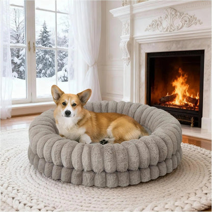Luxury Donut Dog Bed Orthopedic Calming Round Washable Bed