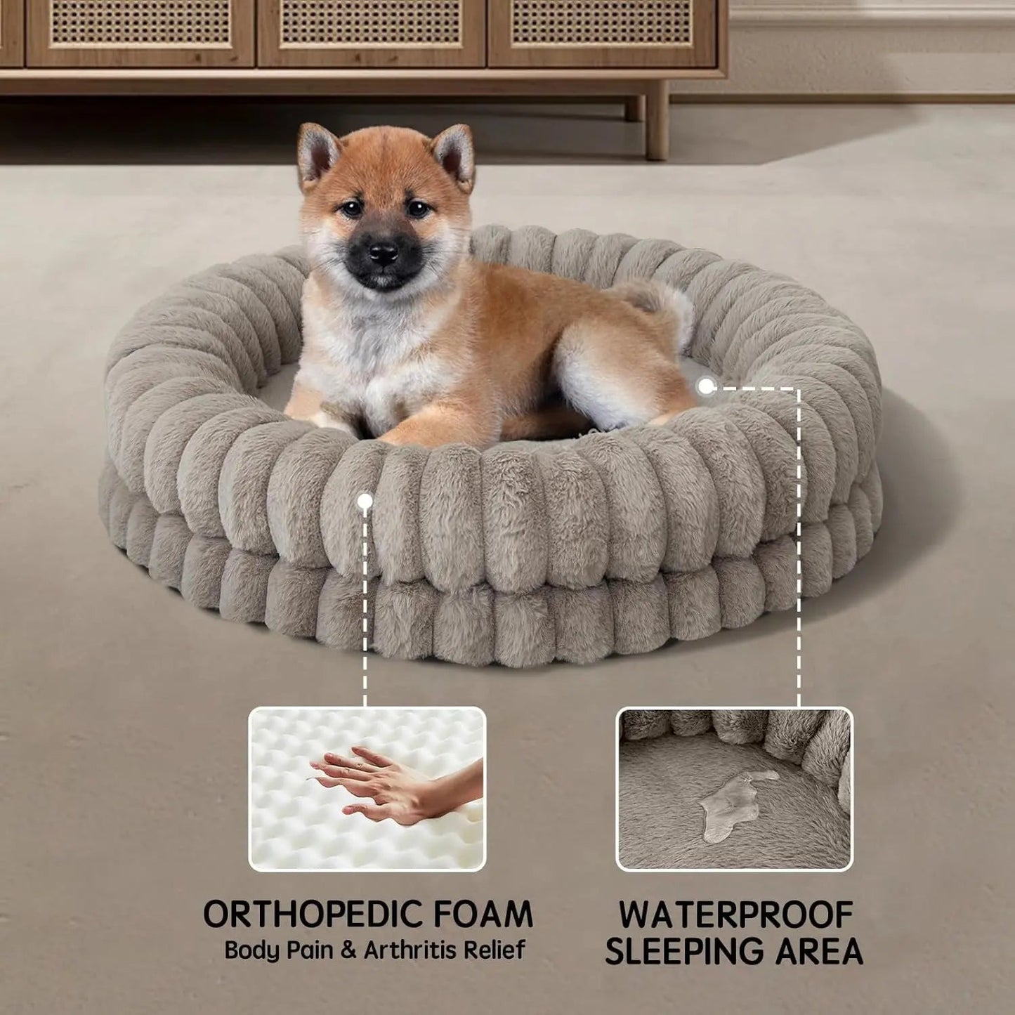 Luxury Donut Dog Bed Orthopedic Calming Round Washable Bed