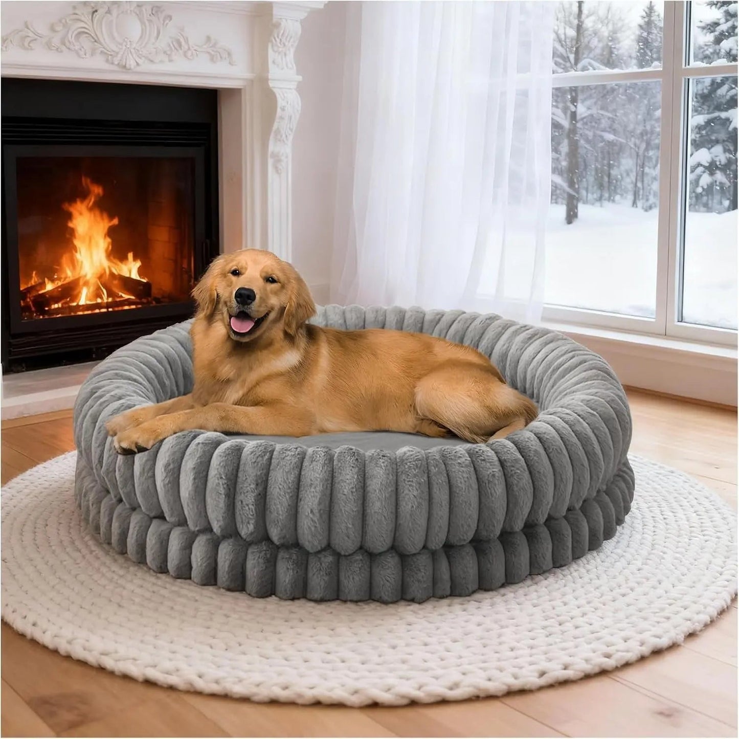 Luxury Donut Dog Bed Orthopedic Calming Round Washable Bed