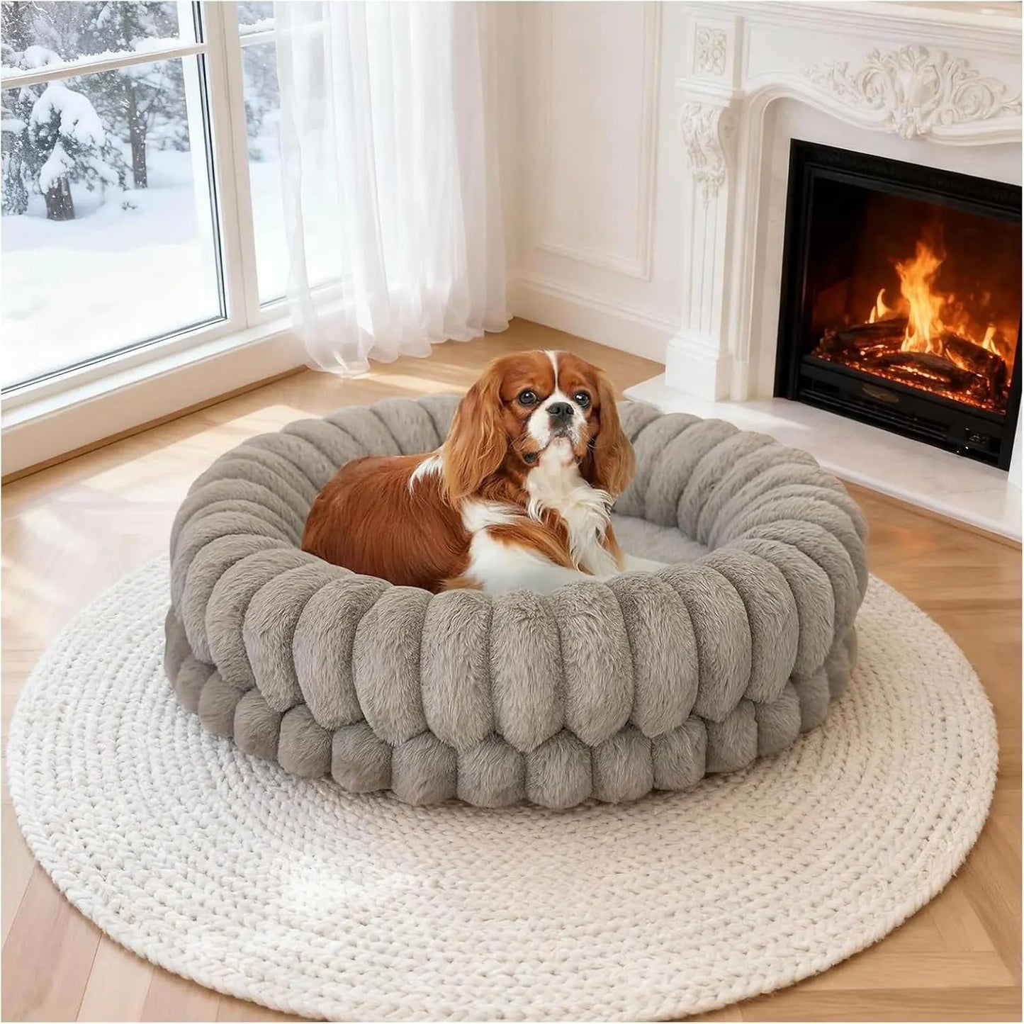 Luxury Donut Dog Bed Orthopedic Calming Round Washable Bed