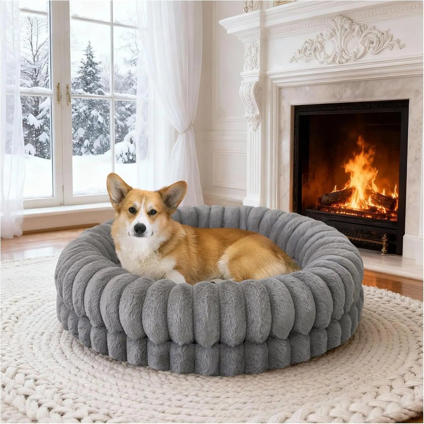 Luxury Donut Dog Bed Orthopedic Calming Round Washable Bed
