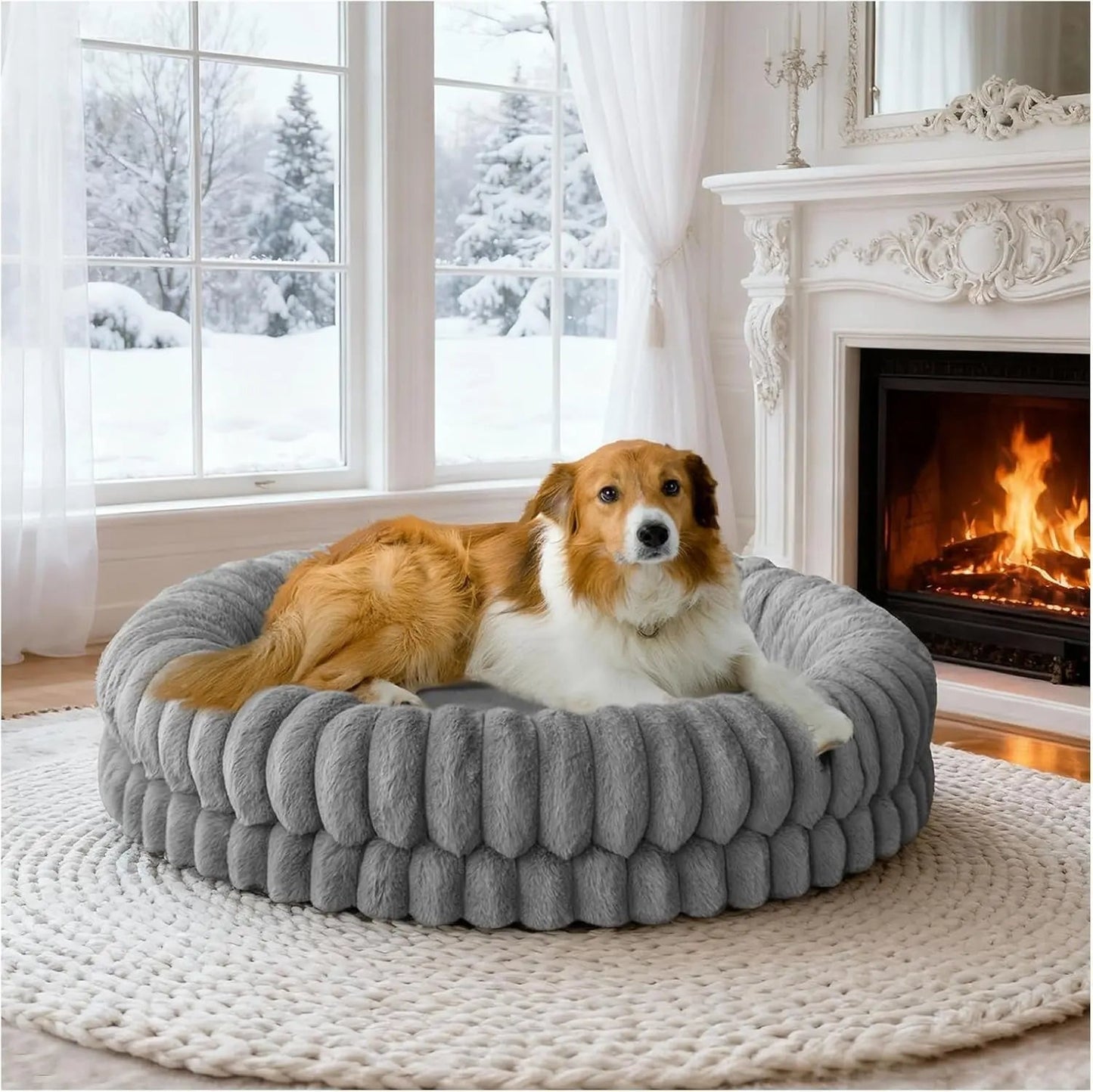 Luxury Donut Dog Bed Orthopedic Calming Round Washable Bed