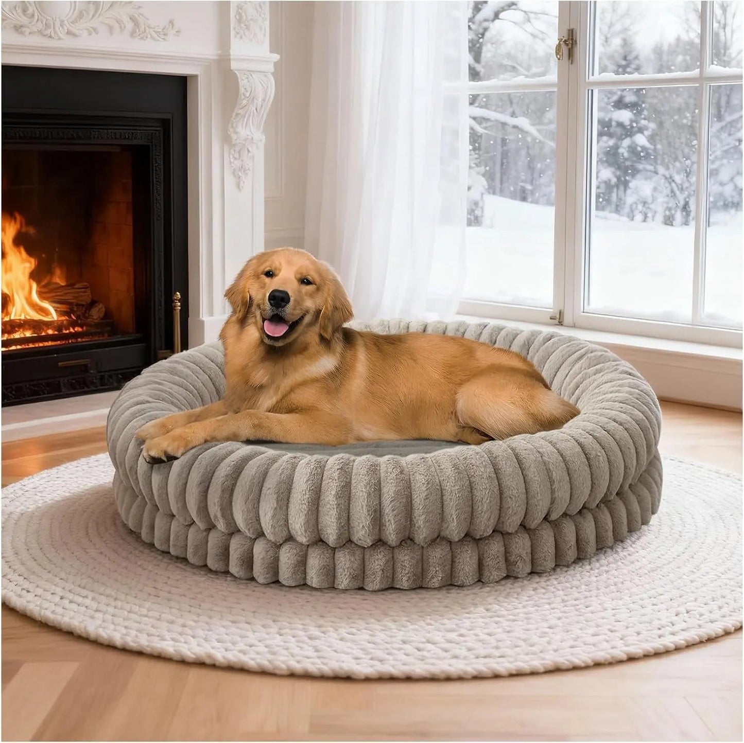 Luxury Donut Dog Bed Orthopedic Calming Round Washable Bed