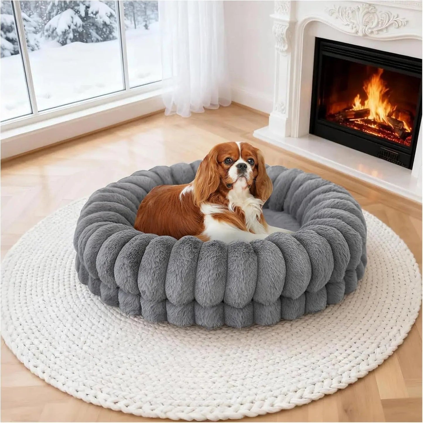Luxury Donut Dog Bed Orthopedic Calming Round Washable Bed
