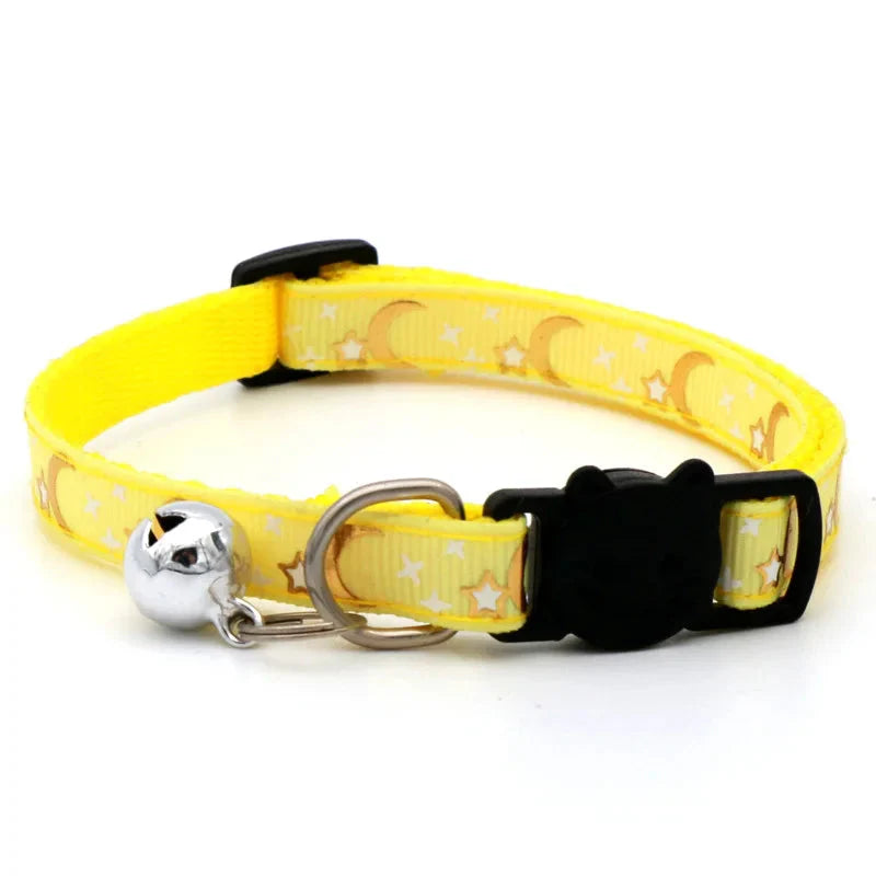 Cat Collar with Bell – Adjustable Star & Moon Pet Necklace