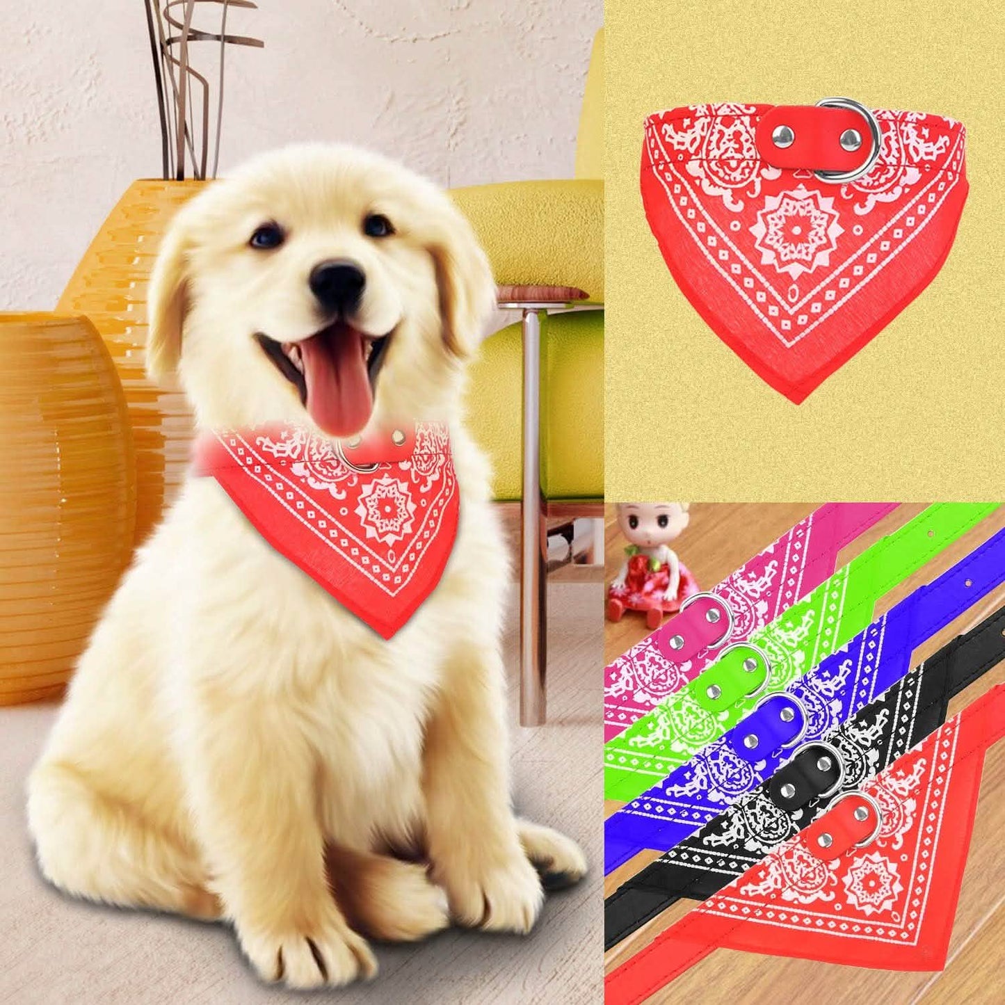 Adjustable Bandana Leather Pet Collar