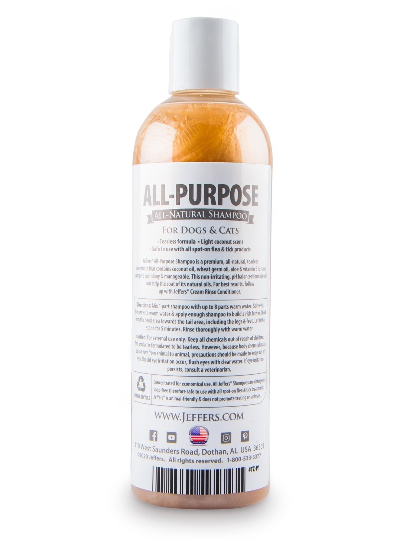 Pet Tearless All-Purpose All-Natural Coconut Oil Shampoo for Dogs & Cats
